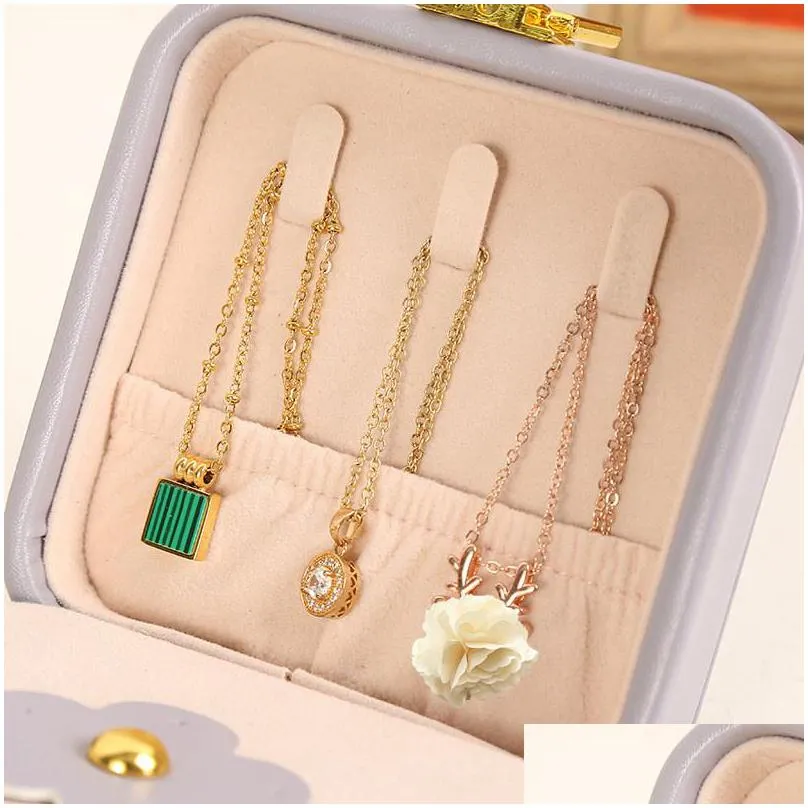 jewelry box double layer travel jewelry organizer pu leather portable display cases with mirror necklace earring rings storage holder