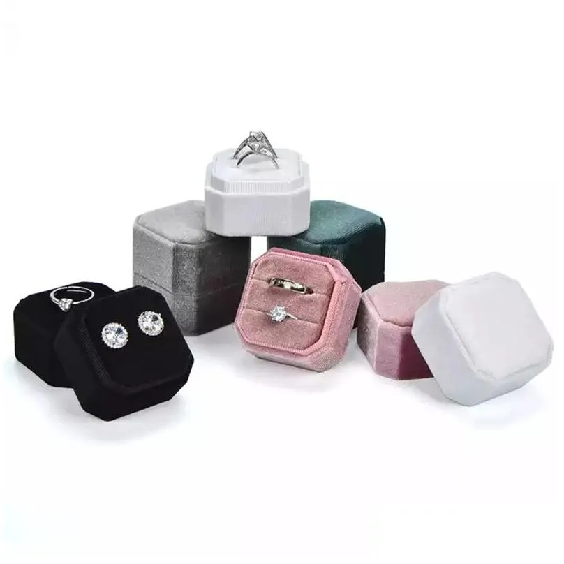 octagon shape double ring box holder jewelry organizer earrings jewelry display storage cases for ceremony girls proposal