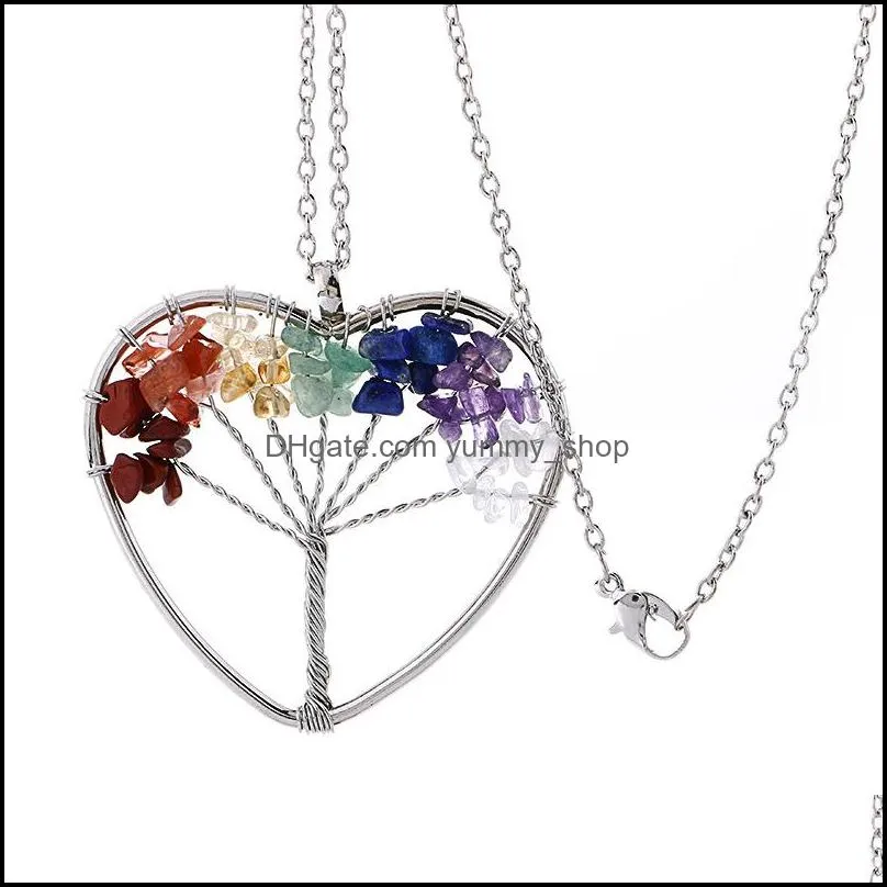 chakra nateral stone tree of life necklace crystal heart pendant women necklaces fashion jewelry gift
