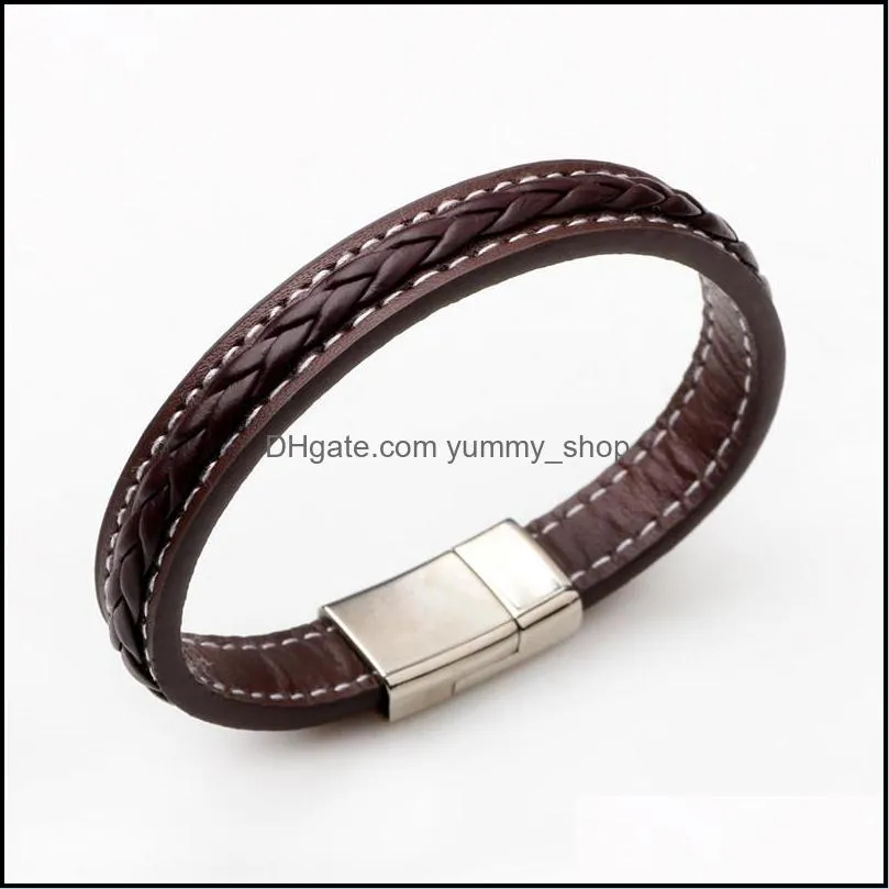genuine leather bracelet magnetic buckle charm weave braid bangle cuff wristband fashion jewelry women mens bracelets gift