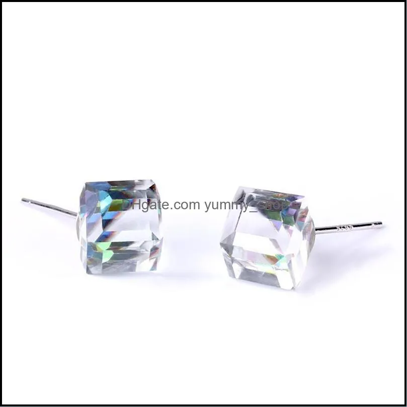 sterling silver crystal cube stud earrings red black diamond ear rings women fashion jewelry