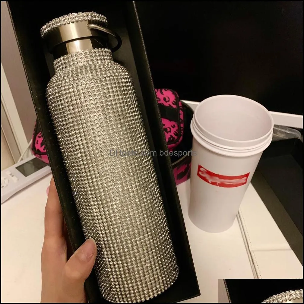 sparkling high end insulated bottles bling rhinestone stainless steel thermal bottle diamond thermo silver water bottle with lid