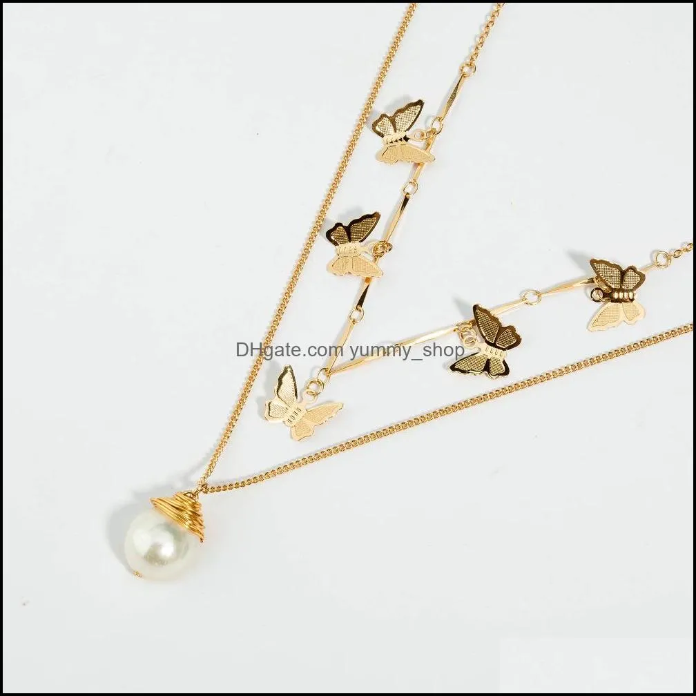 pearl pendant butterfly choker necklace gold chains multi layer women necklaces fashion jewelry gift 