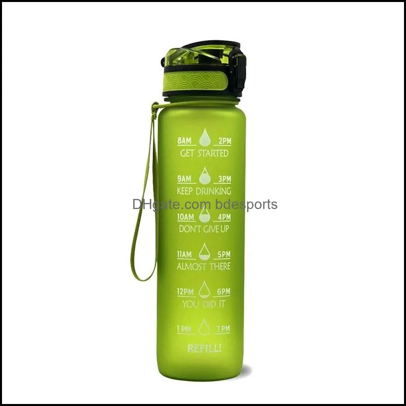 1l plastic sports outdoor water bottle with time scale reminder gradient water bottle gym jug cup plastic drinking bottles 2083 v2