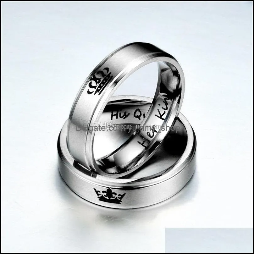 her king his queen band ring letter stainless steel crown rings couple l women mens fashion jewelry