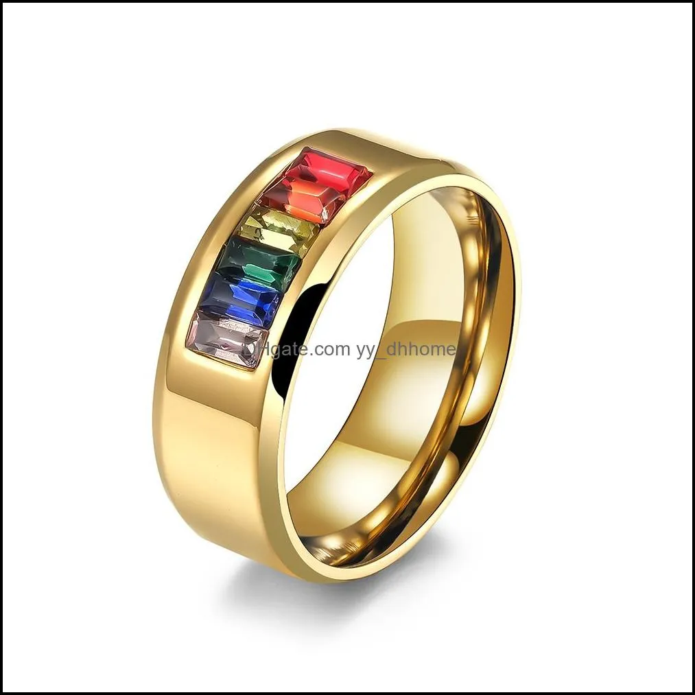 gay ring stainless steel rainbow crystal band rings for couple men women fashion jewelry valentines gift