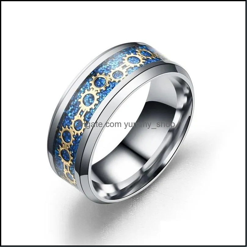 stainless steel mechanical gear ring bandfinger gold blue rings men women fashion jewelry