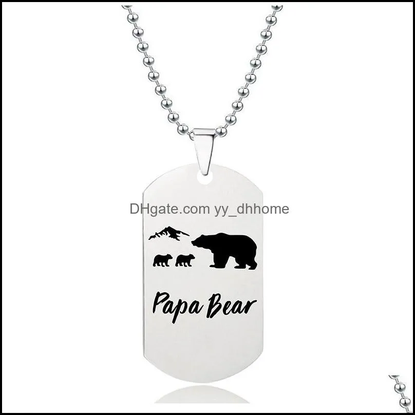 stainless steel papa bear necklace pendant animal pattern dog tag necklaces chains for women men fashion jewelry