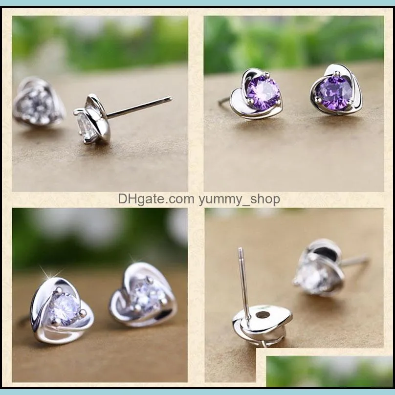 crystal cubic zirconia love heart stud earrings wedding ear rings fashion jewelry women gifts