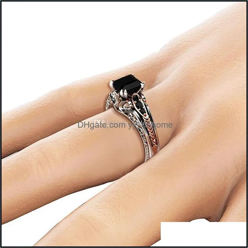 black cubic zirconia ring solitaire square diamond wedding engagement rings women fashion jewelry gift