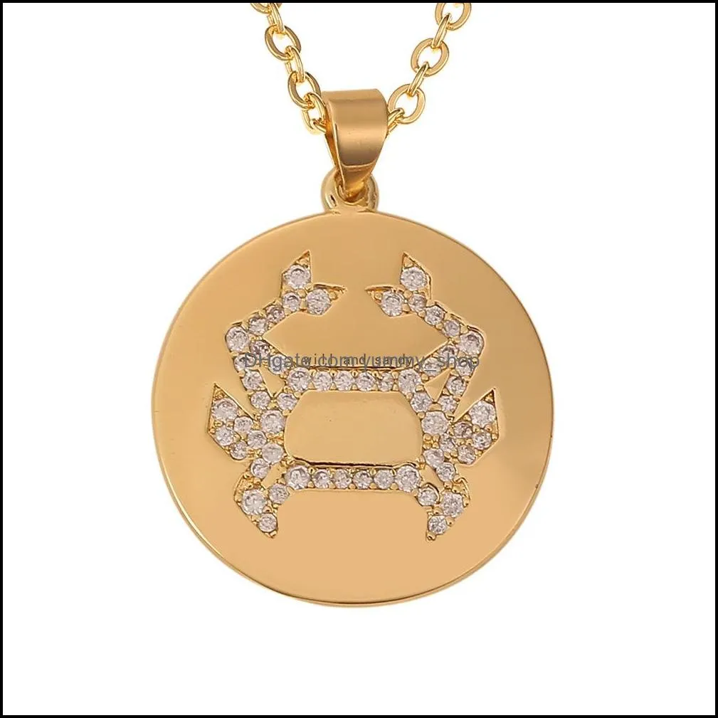 gold coin crystal 12 zodiac sign necklace gemini leo sagittarius pisces pendants charm star sign choker astrology necklaces for women jewelry