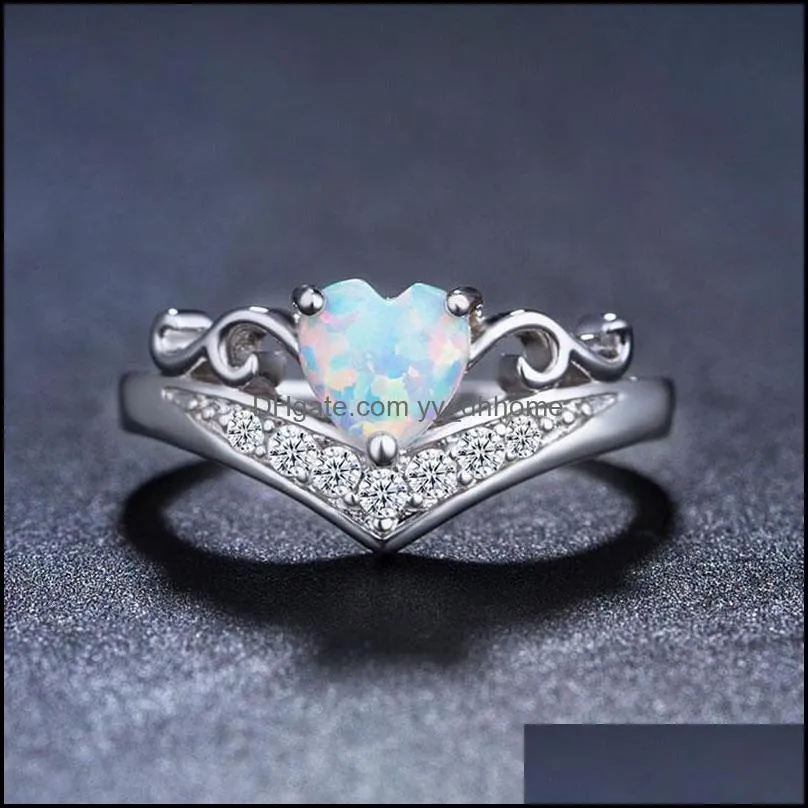 opal diamond heart ring women wedding engagement rings fashion jewerly gift