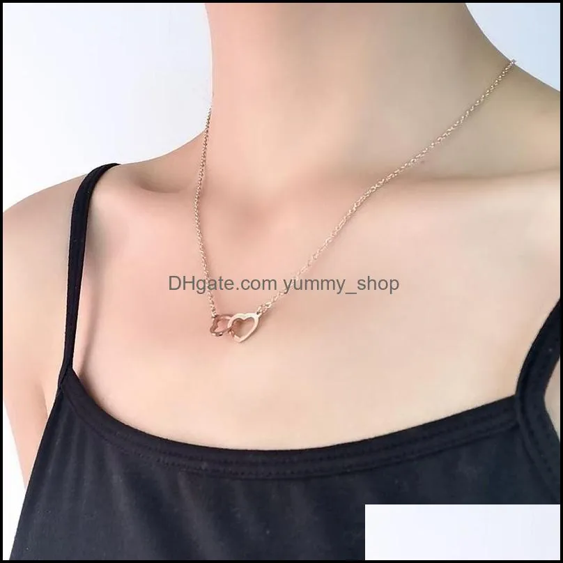 stainless steel couple heart pendant necklace silver gold chains necklaces for women fashion jewelry