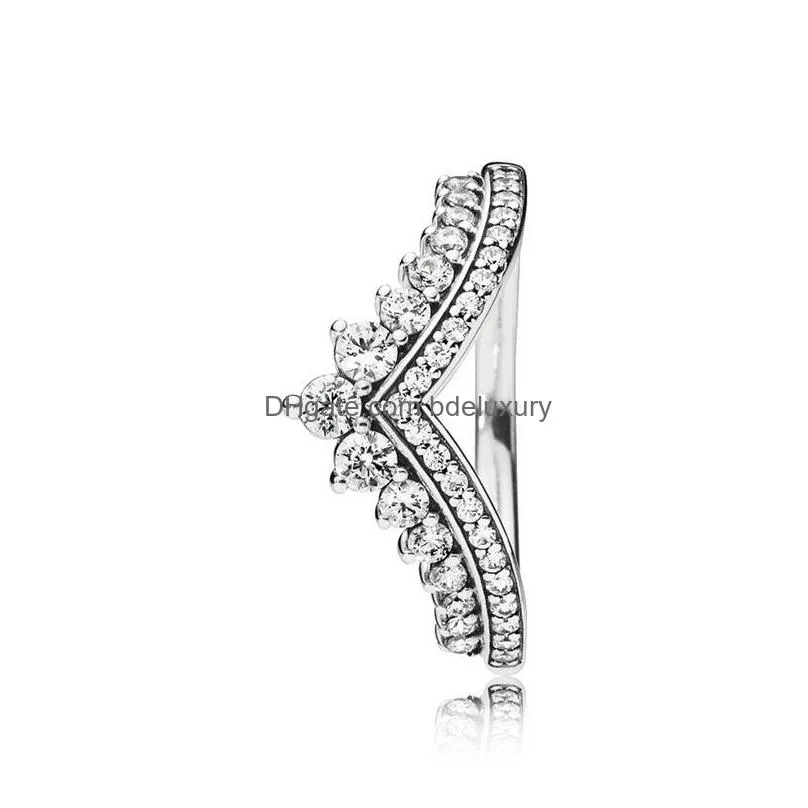 new princess wish ring original box for pandora 925 sterling silver princess wishbone rings set cz diamond women wedding gift ring