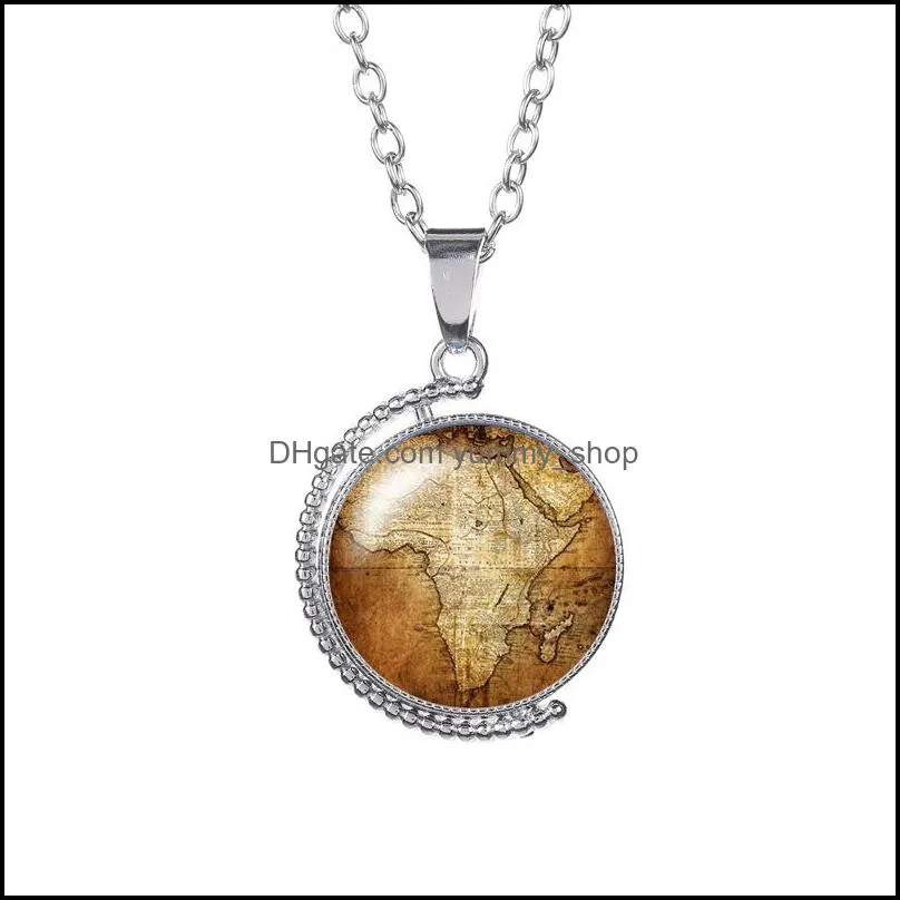 vintage kraft paper world map time gem necklace doublesided glass cabochon rotatable globe necklaces for men women children jewelry