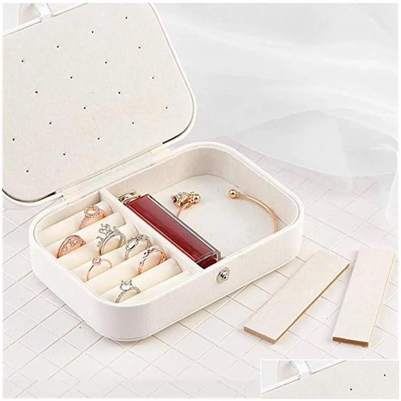 portable pu leather jewelry box fashion travel jewelry organizer display storage case double layer holder for rings earrings necklace