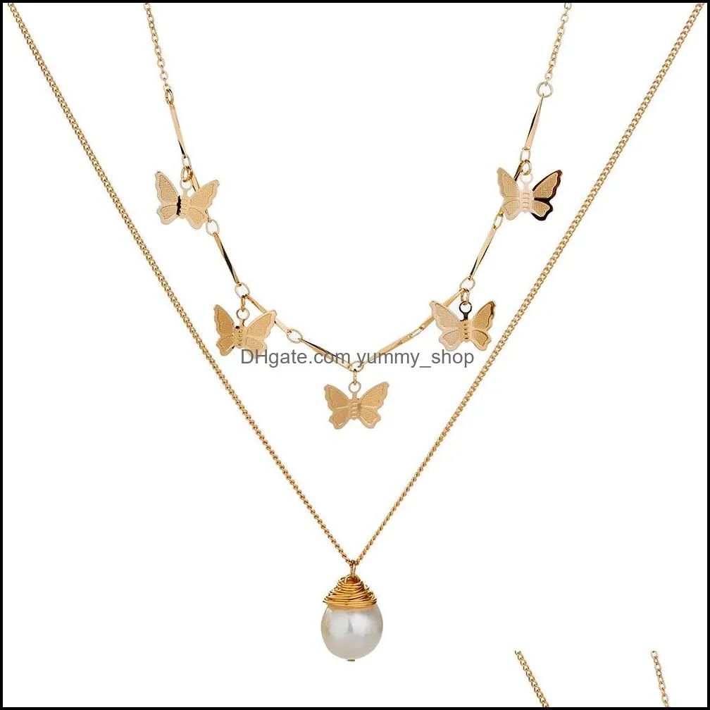 pearl pendant butterfly choker necklace gold chains multi layer women necklaces fashion jewelry gift 