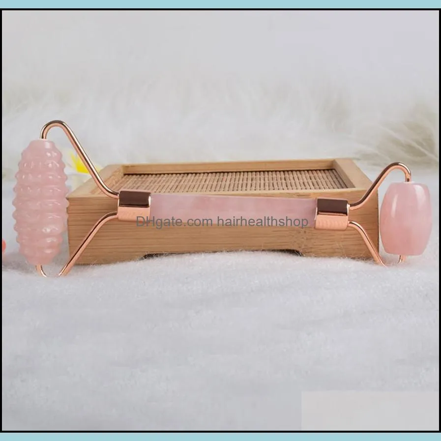 portable anti aging spiky rose quartz jade roller massager for face body neck high quality rose gold jade roller pink