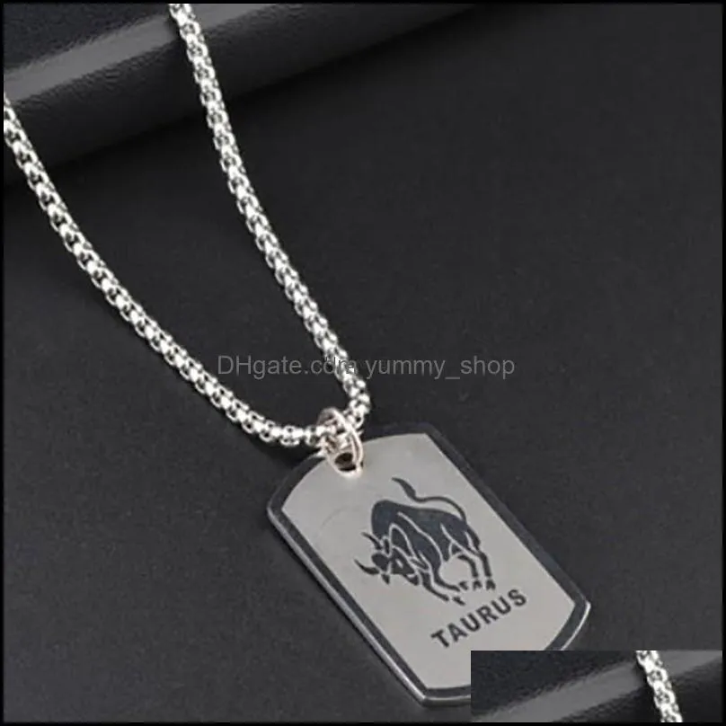 men hip hop stainless steel 12 zodiac sign necklace dog tags pendants charm star sign choker astrology necklaces fashion jewelry