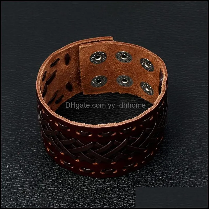 weave wide lace bandage leather bangle cuff button adjustable bracelet wristand for men women fashion jewelry black