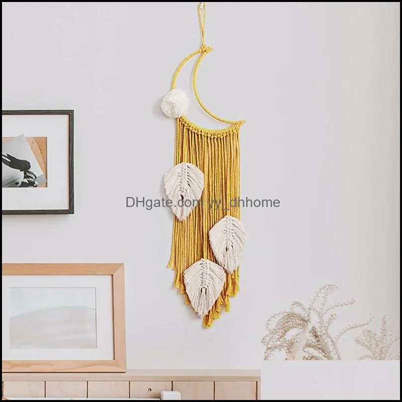 moon tassel yellow macrame wall hanging tapestry diy handmade woven home decor for bedroom woven boho tapestry hanging
