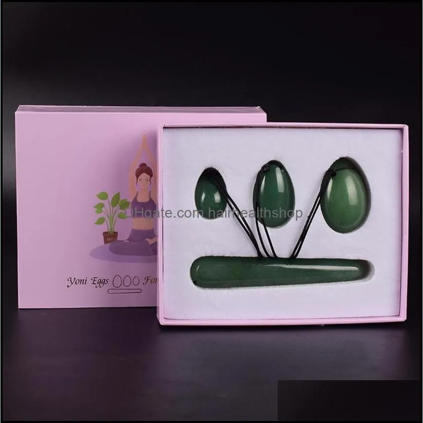 drilled yoni eggs massage wand set gift box natural green aventurine massage balls women kegel exerciser vaginal muscles tightening