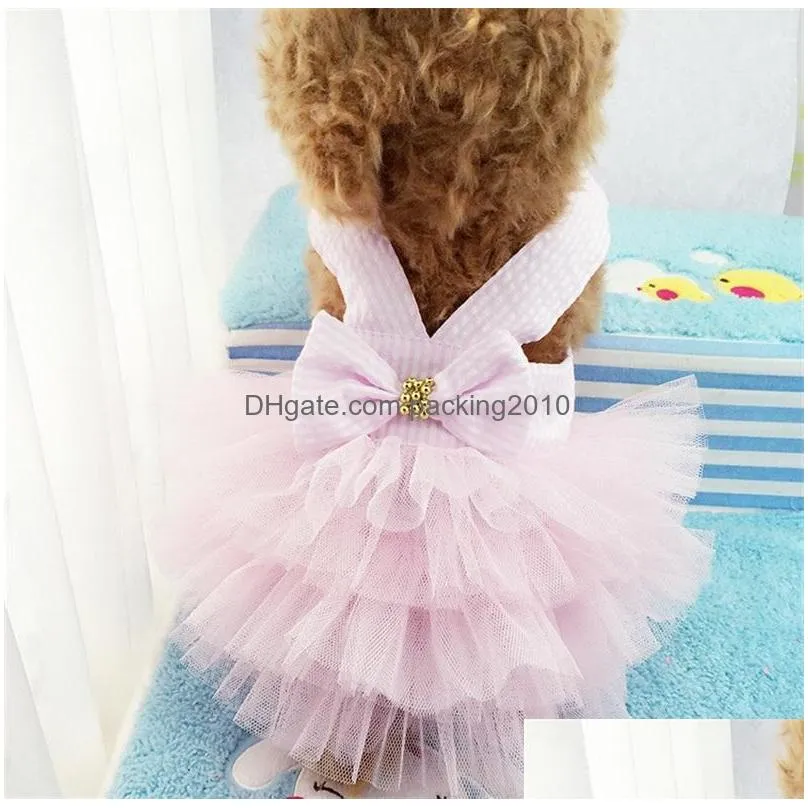 stripe camisole pet dogapparel clothes blue bow gauze skirt doggy petticoat spring and summer pink denim 8 5gcb1