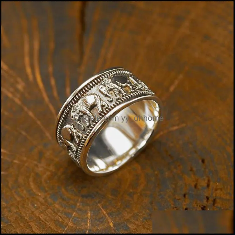 ancient silver animal elephant ring sculpture women men rings band fashion jewelry gift