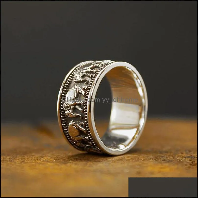 ancient silver animal elephant ring sculpture women men rings band fashion jewelry gift