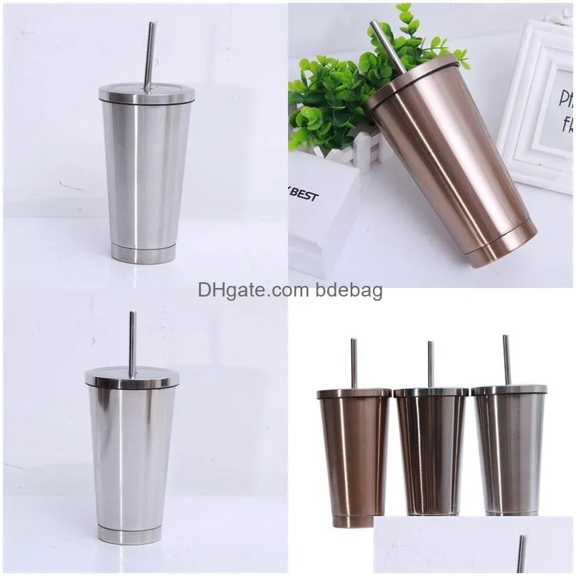 500ml 304 stainless steel sippy mug contain tubularis cup water bottle straight tube type vacuum tumbler fashionable office supplies 19tl