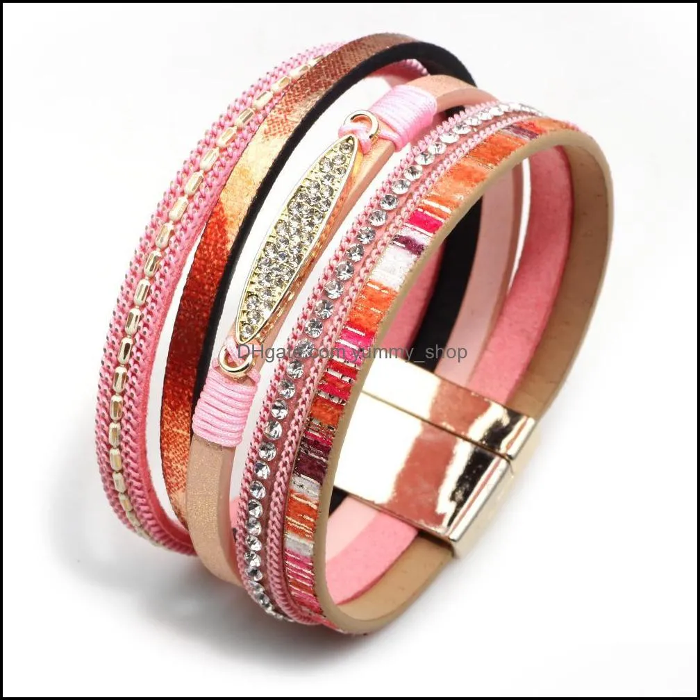 gold diamond tag multi layer bracelet charm wide magnetic buckle bracelets wristband bangle cuff for women fashion jewelry