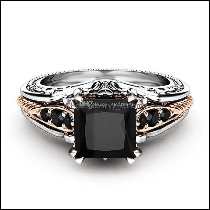 black cubic zirconia ring solitaire square diamond wedding engagement rings women fashion jewelry gift