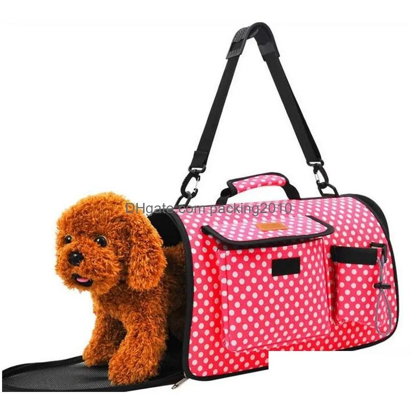 collapsible pet handbag stripe round dot pattern dog carrier ventilation puppy bag for outdoor travel single shoulder 33za2 ii