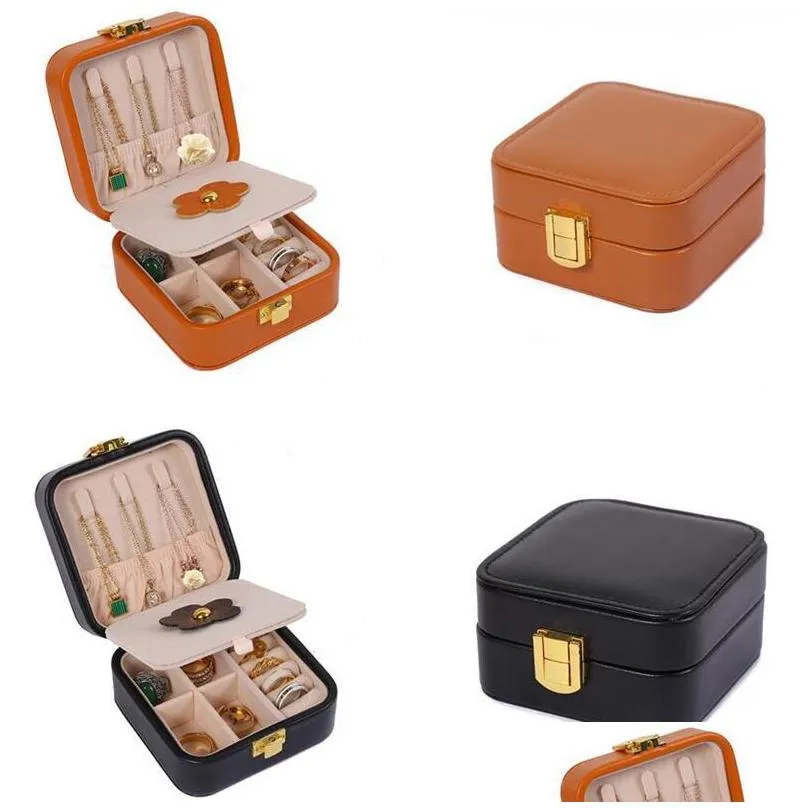 jewelry box double layer travel jewelry organizer pu leather portable display cases with mirror necklace earring rings storage holder