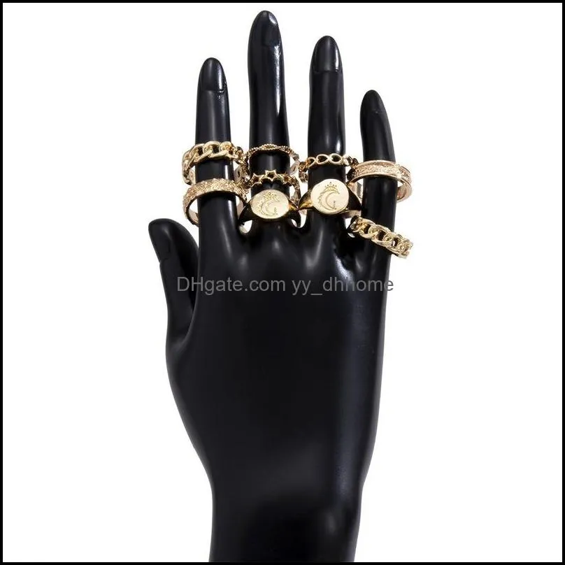 gold chain moon star ring band hollow combination joint knuckle rings set for women fashion jewelry