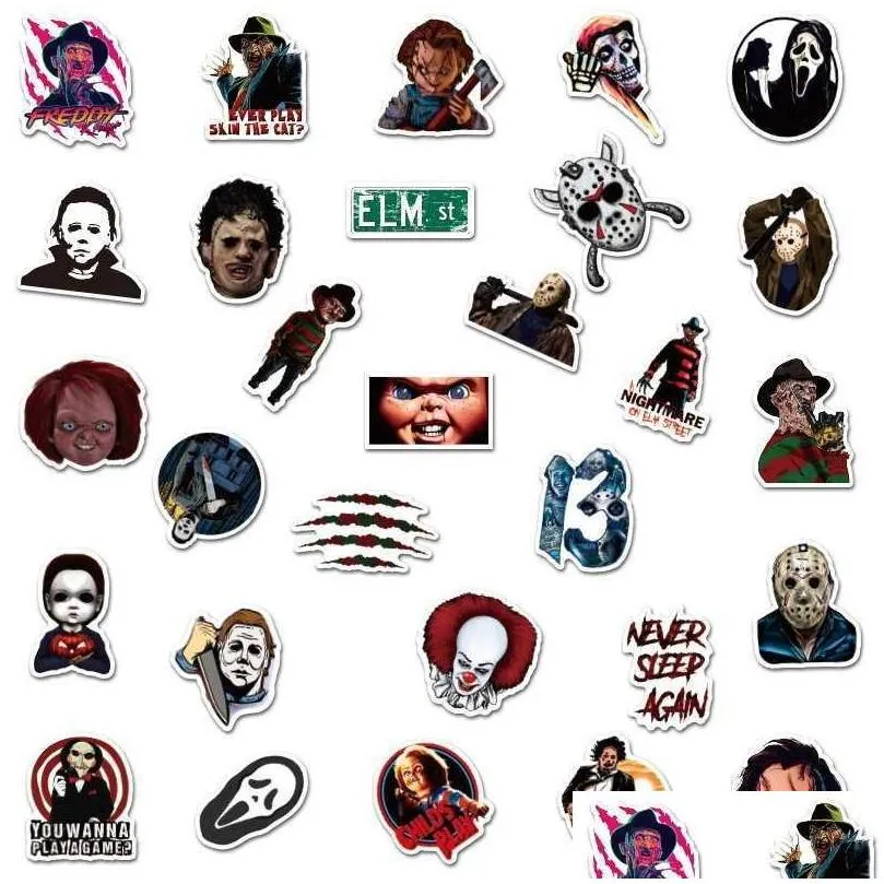 50pcs/lot horror movie killer role stickers skateboard luggage laptop waterproof pvc scrapbooking halloween graffiti sticker decals