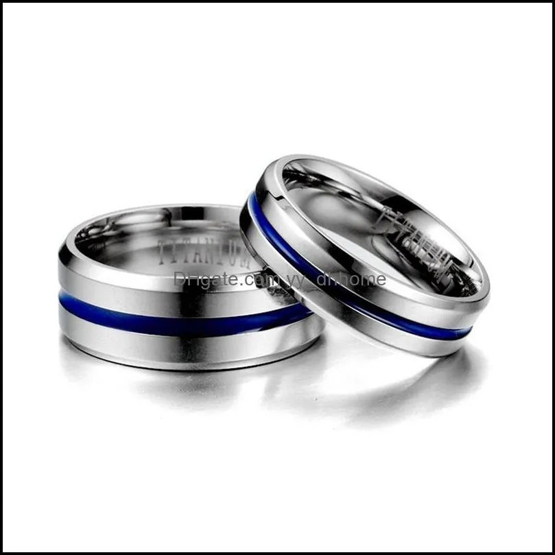 stainless steel blue ribbon groove band rings wedding ring gift fashion jewelry for women men