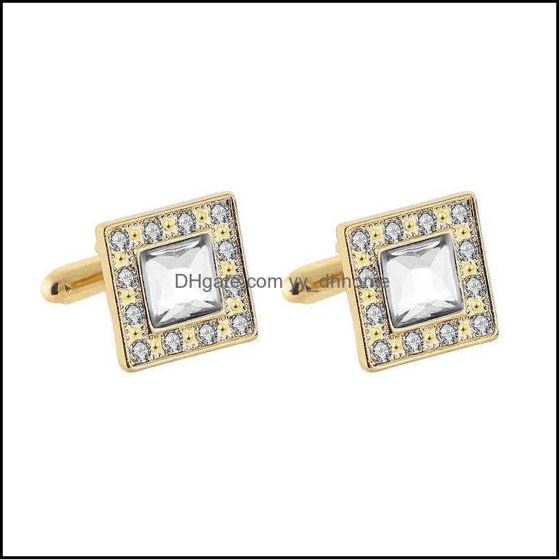 gold crystal cuff links men square zircon formal business shirt cufflinks button fashion jewelry