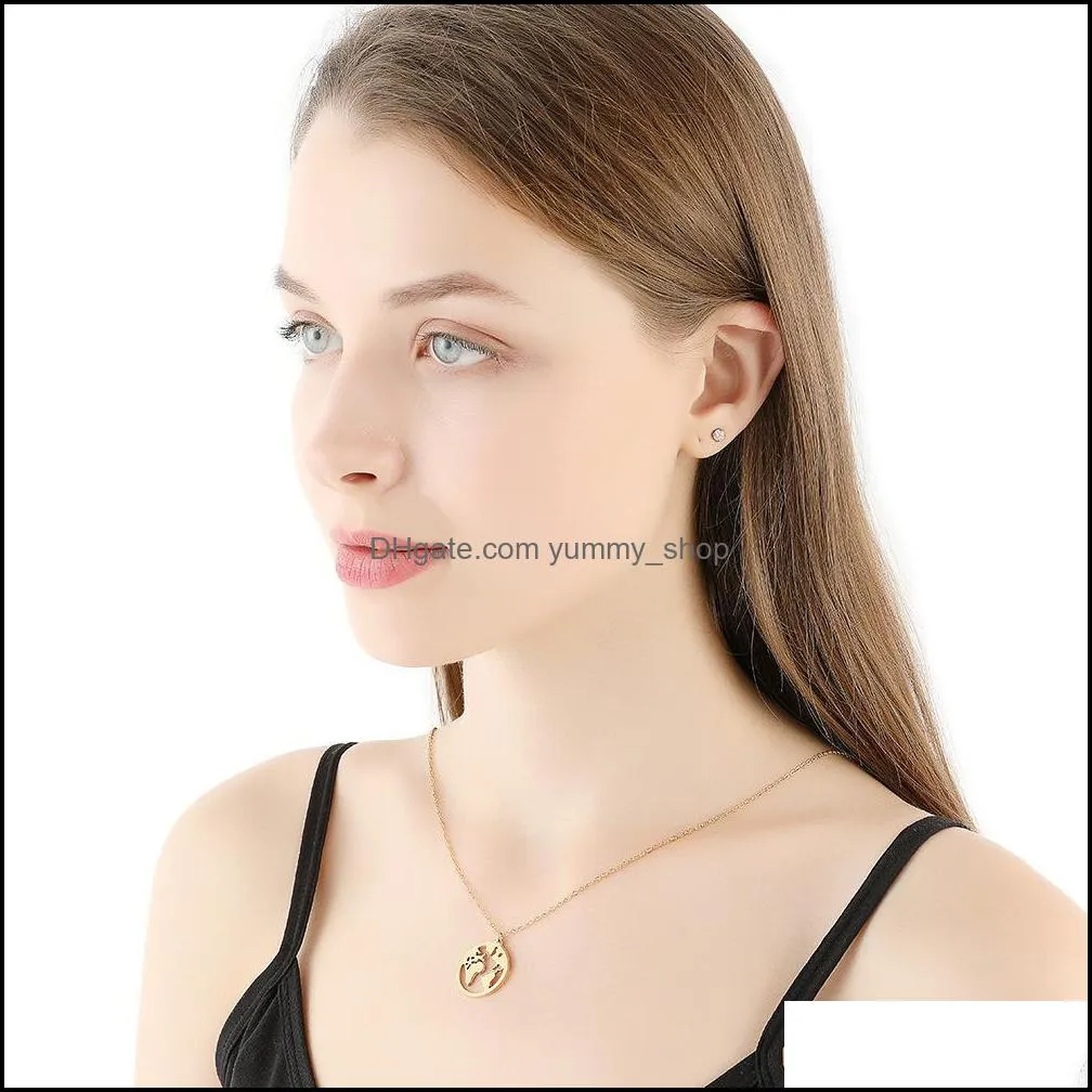 stainless steel world map necklace gold chains pendant women men necklaces fashion jewelry