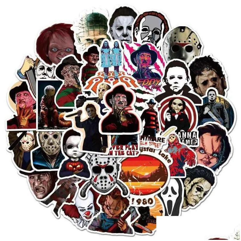 50pcs/lot horror movie killer role stickers skateboard luggage laptop waterproof pvc scrapbooking halloween graffiti sticker decals