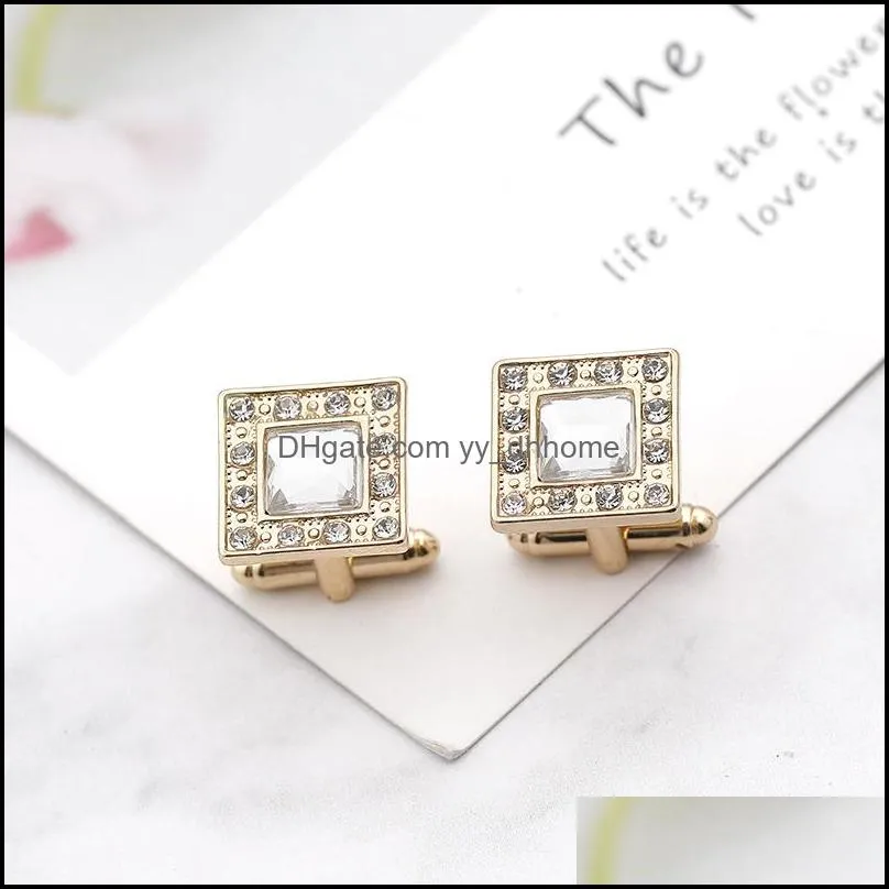 gold crystal cuff links men square zircon formal business shirt cufflinks button fashion jewelry