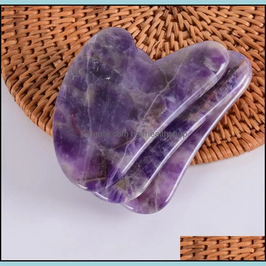 handheld ultra smooth edge facial slimming 100 natural amethyst gua sha board natural crystal guasha plate