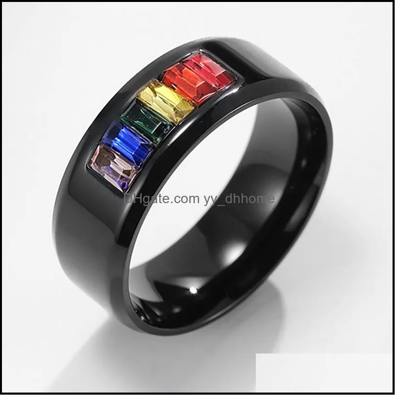 gay ring stainless steel rainbow crystal band rings for couple men women fashion jewelry valentines gift