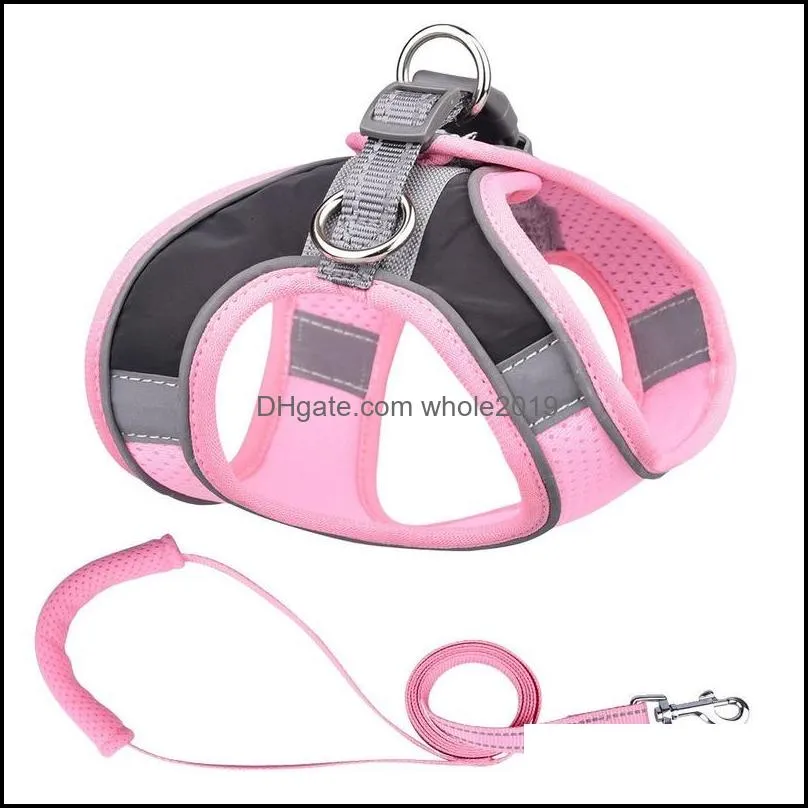 full night reflect light waistcoat harness leash set adjustable breathable collar rope outdoor metal rings leashes pet dog supplies