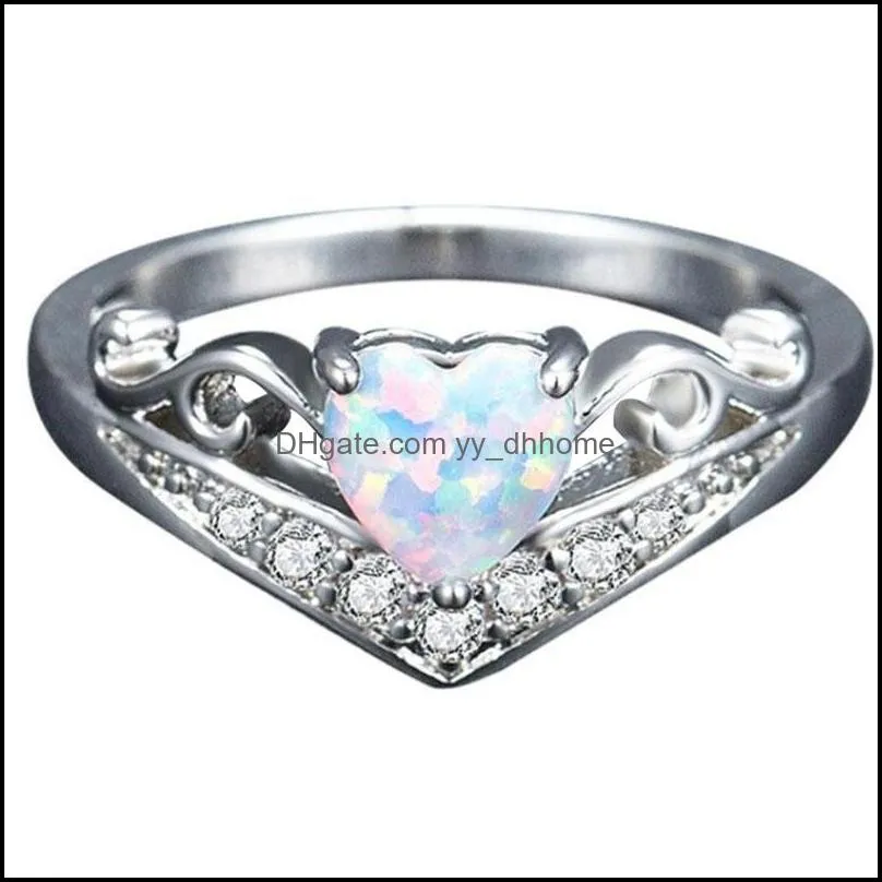 opal diamond heart ring women wedding engagement rings fashion jewerly gift