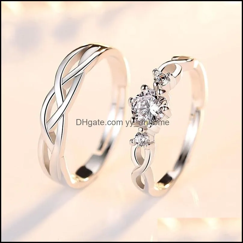 weave adjustable diamond ring open silver couple engagement wedding rings for men women fashion jewelry gift