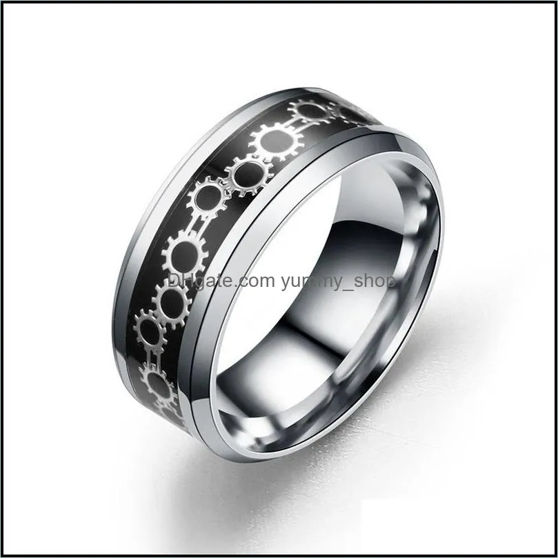 stainless steel mechanical gear ring bandfinger gold blue rings men women fashion jewelry