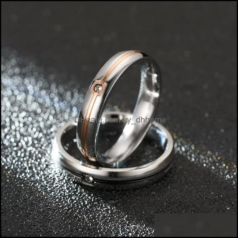 stainless steel diamond ring band black rose gold line couple engagement wedding rings for women men fashion jewelry