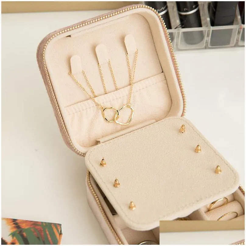 velvet travel jewelry box double layer display organizer rings earrings necklaces bracelets display case packaging with mirror for girls