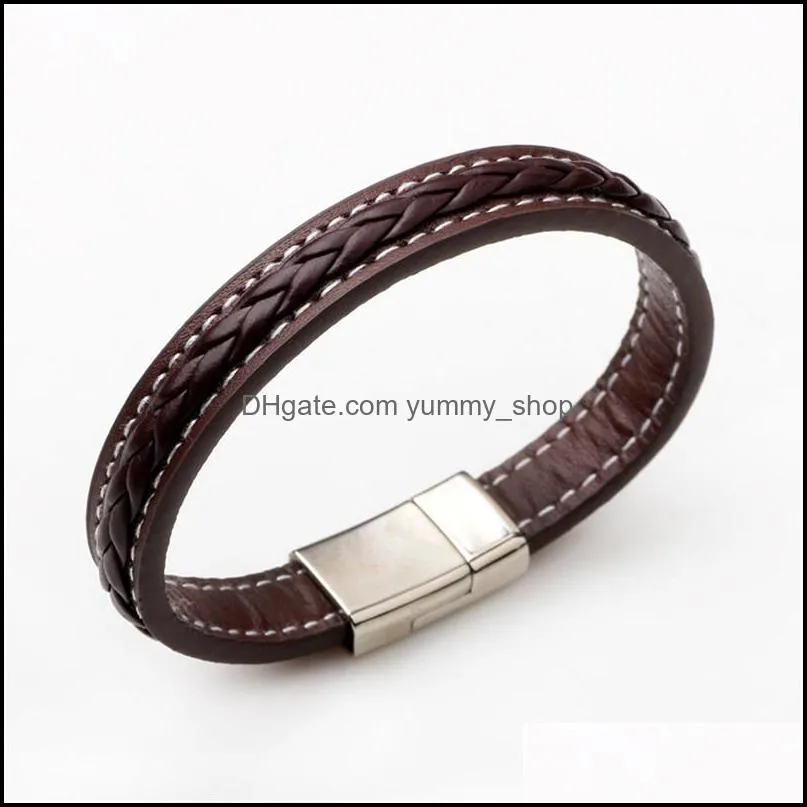 genuine leather bracelet magnetic buckle charm weave braid bangle cuff wristband fashion jewelry women mens bracelets gift
